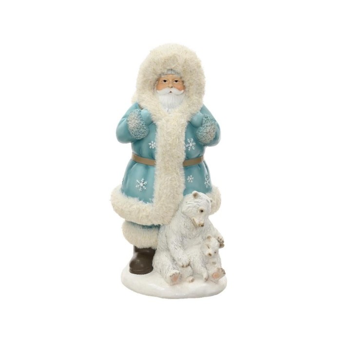 BABBO NATALE CAPPOTTO AZZURRO ORSO H.43.5